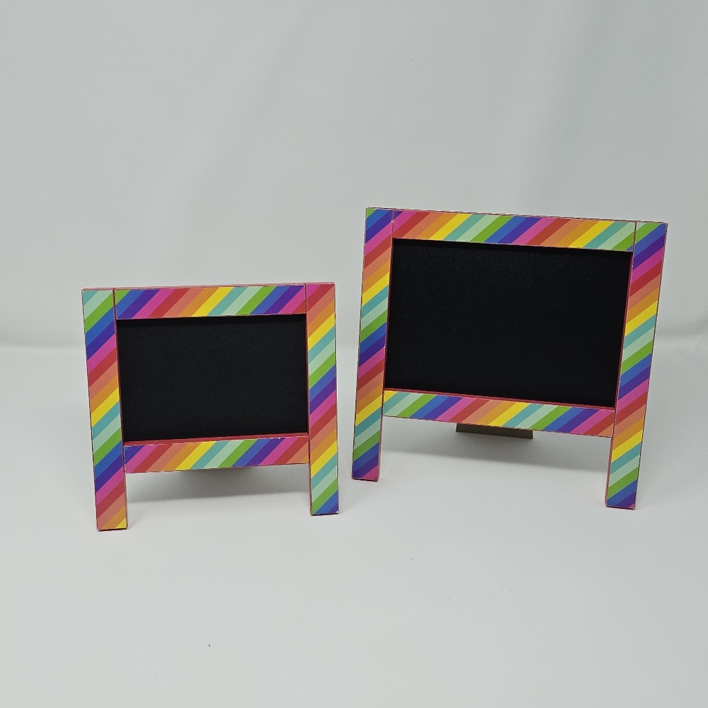 2 NWT Tabletop Chalkboard Easel Blackboard Shelf Message Boards Rainbow Borders